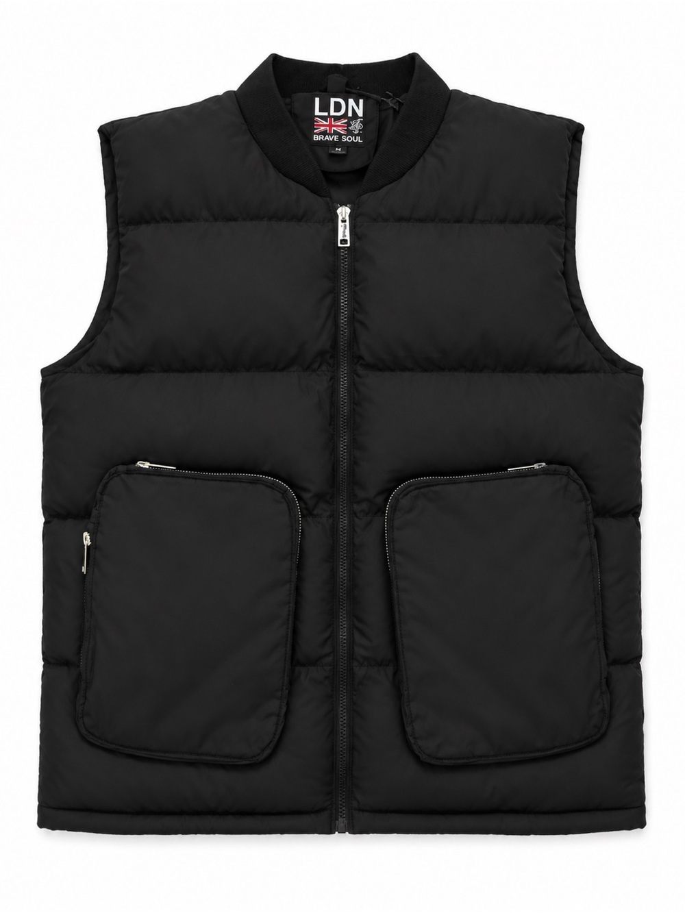 Brave Soul Black Padded Quilted Vest with Front Zip Pockets
